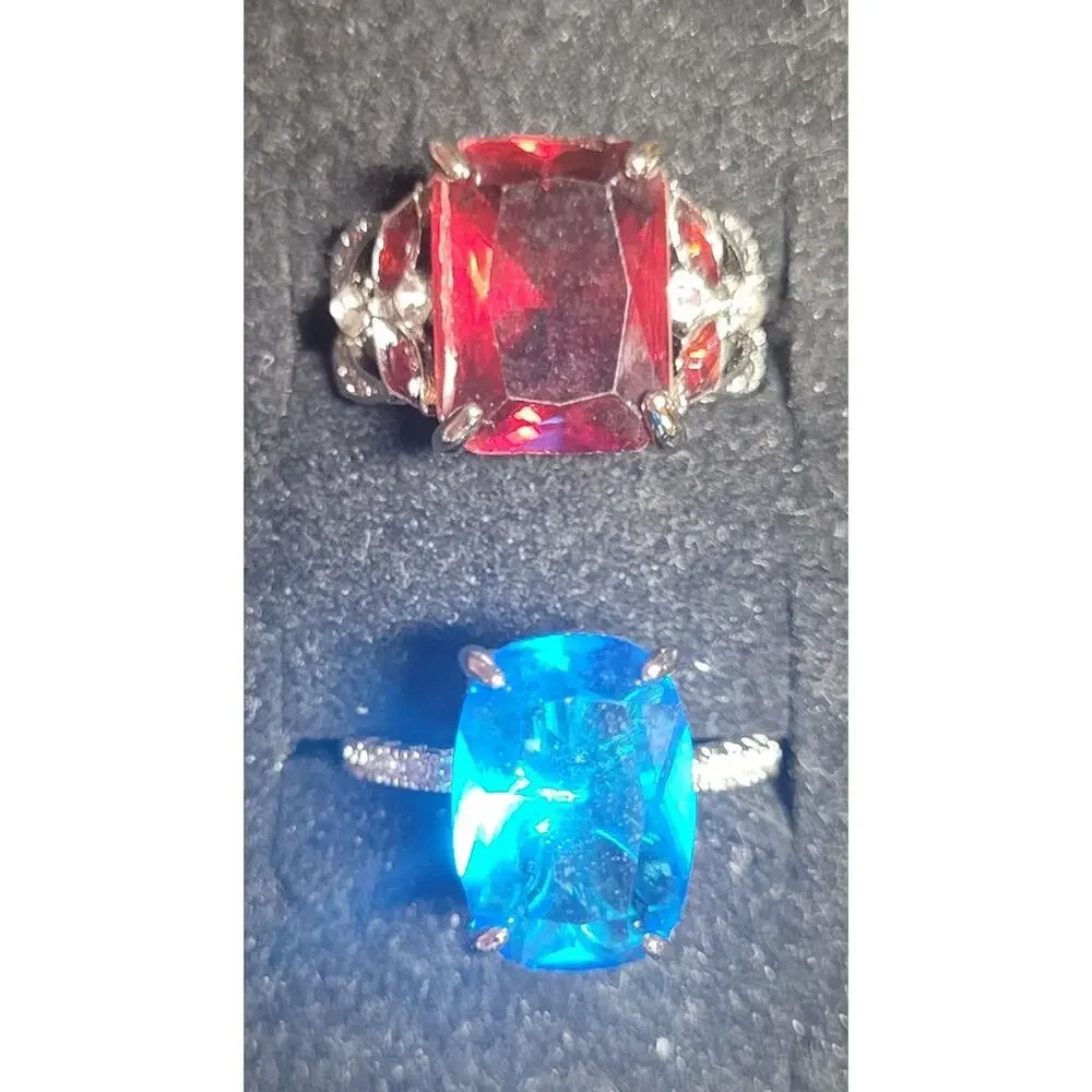 Womens Rings Lot Size 7.25 7 Purple Red Blue Green Statement Cocktail Crystal